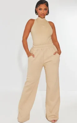 PRETTYLITTLETHING Shape Taupe Sweat High Waist Wide Leg Sweatpants