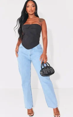 PRETTYLITTLETHING Shape Vintage V Front Waistband Straight Leg Jeans