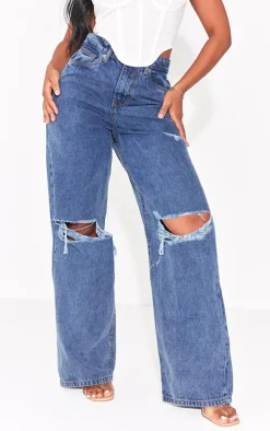 PRETTYLITTLETHING Shape Vintage Wash Extreme Rip Wide Leg Jeans