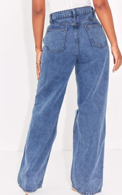 PRETTYLITTLETHING Shape Vintage Wash Extreme Rip Wide Leg Jeans