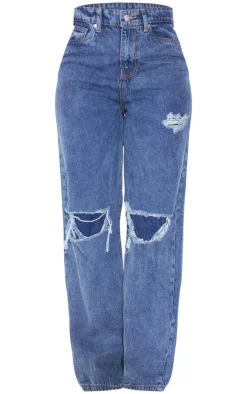 PRETTYLITTLETHING Shape Vintage Wash Extreme Rip Wide Leg Jeans