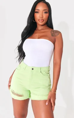 PRETTYLITTLETHING Shape Washed Green Ripped Denim Shorts