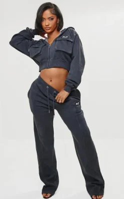 PRETTYLITTLETHING Shape Washed Charcoal Wide Leg Sweatpants