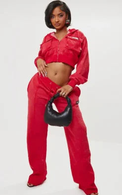 PRETTYLITTLETHING Shape Washed Red Wide Leg Sweatpants