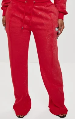 PRETTYLITTLETHING Shape Washed Red Wide Leg Sweatpants