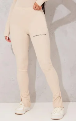 PRETTYLITTLETHING Stone Crinkle Rib Split Hem Leggings