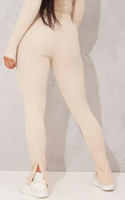 PRETTYLITTLETHING Stone Crinkle Rib Split Hem Leggings