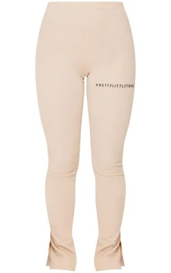 PRETTYLITTLETHING Stone Crinkle Rib Split Hem Leggings