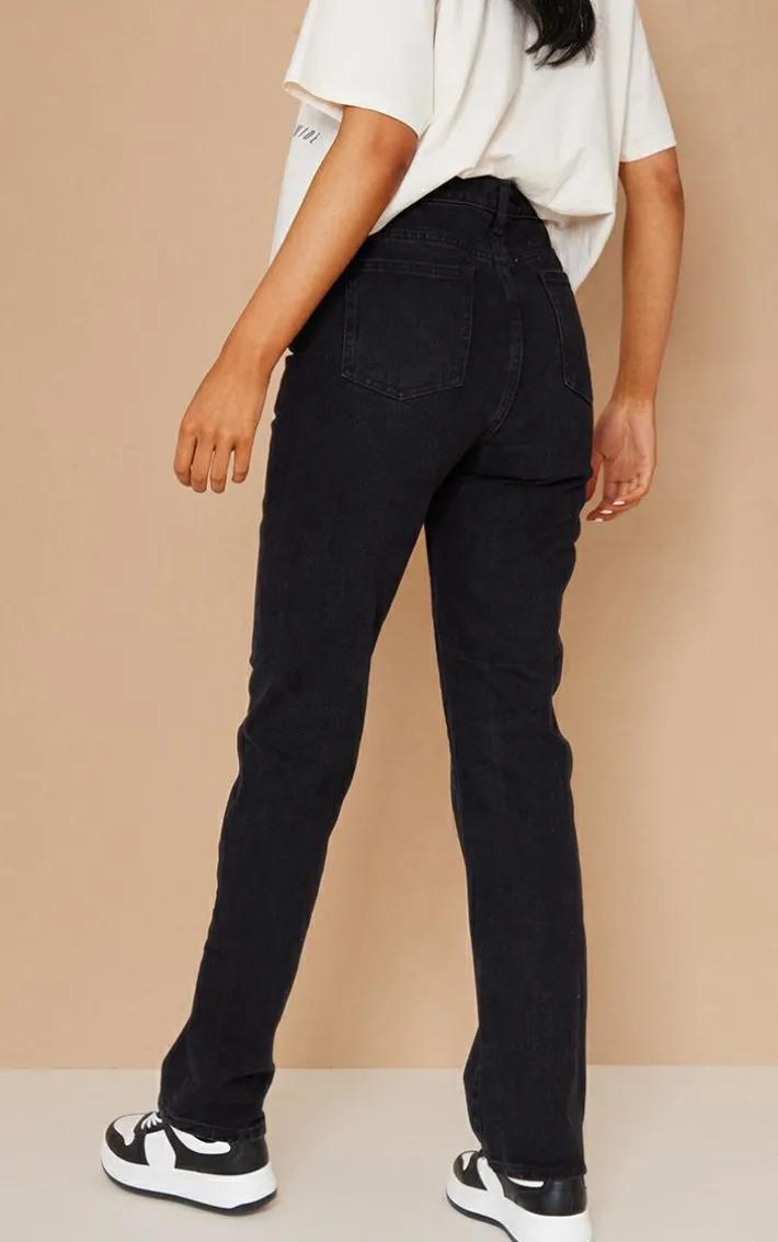 PRETTYLITTLETHING Tall Black High Waisted Straight Leg Jean