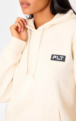 PRETTYLITTLETHING Tall Cream Oversized Badge Detail Hoodie