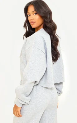 PRETTYLITTLETHING Tall Grey Marl Distressed Varsity Cropped Sweatshirt