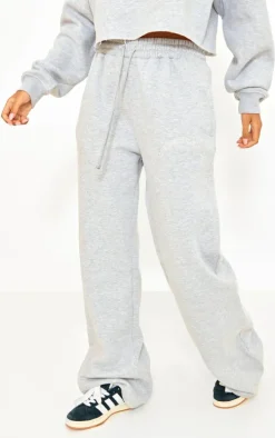 PRETTYLITTLETHING Tall Grey Marl Drawstring Wide Leg Sweatpants