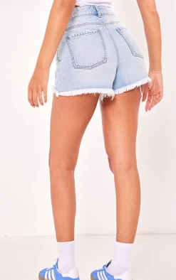 PRETTYLITTLETHING Tall Light Blue Wash Distressed Mid Rise Denim Shorts