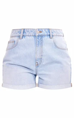 PRETTYLITTLETHING Tall Light Blue Wash Turn Up Mom Denim Shorts