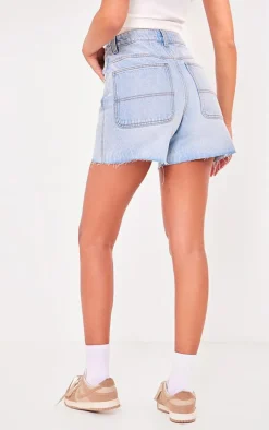 PRETTYLITTLETHING Tall Light Blue Wash Raw Hem Boyfriend Denim Shorts