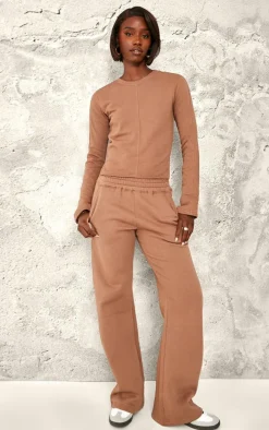 PRETTYLITTLETHING Tall Taupe Embroidered Raw Hem Seam Detail Fitted Top