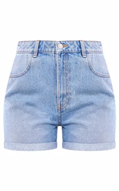 PRETTYLITTLETHING Tall Vintage Mid Wash Turn Up Mom Denim Shorts