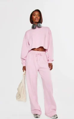 PRETTYLITTLETHING Tall Washed Pink Distressed Varsity Cropped Sweatshirt