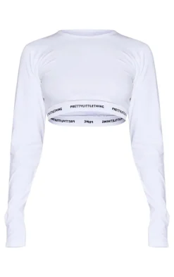 PRETTYLITTLETHING Tape Cream Long Sleeve PJ Top