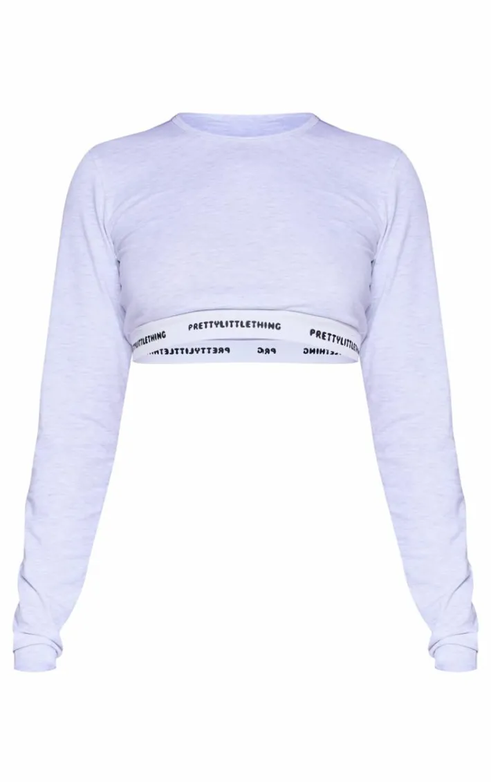 PRETTYLITTLETHING Tape Grey Marl Long Sleeve PJ Top