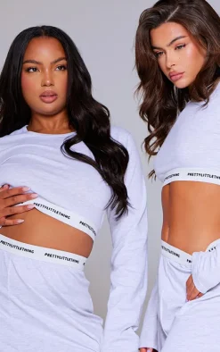 PRETTYLITTLETHING Tape Grey Marl PJ Pants