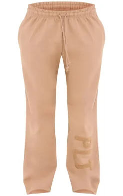 PRETTYLITTLETHING Taupe Borg Applique Wide Leg Sweatpants