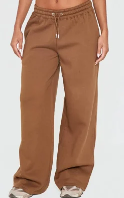 PRETTYLITTLETHING Taupe Embroidered Wide Leg Sweatpant