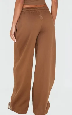 PRETTYLITTLETHING Taupe Embroidered Wide Leg Sweatpant