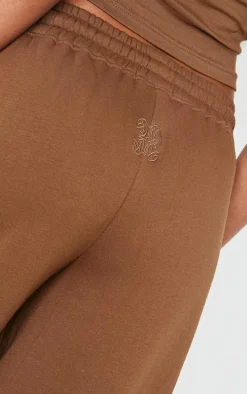 PRETTYLITTLETHING Taupe Embroidered Wide Leg Sweatpant