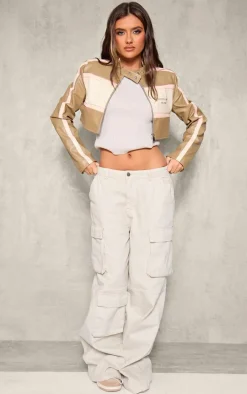 PRETTYLITTLETHING Taupe Girl Gang Racer Jacket