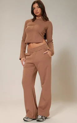 PRETTYLITTLETHING Taupe Low Rise Wide Leg Sweatpants