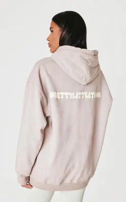 PRETTYLITTLETHING Taupe Puff Back Print Hoodie