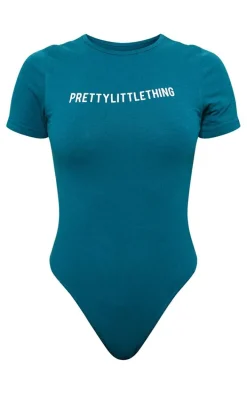PRETTYLITTLETHING Teal Logo Short Sleeved Bodysuit