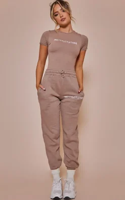 PRETTYLITTLETHING Toffee Logo High Waisted Cuffed Sweatpant