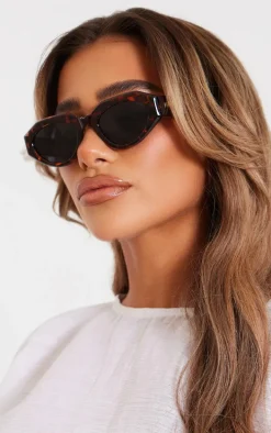 PRETTYLITTLETHING Tortoiseshell Geometric Cat Eye Sunglasses