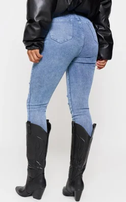 PRETTYLITTLETHING Vintage Wash Knee Rip 5 Pocket Skinny Jeans
