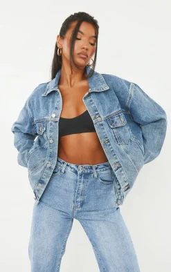 PRETTYLITTLETHING Vintage Wash Oversized Boyfriend Denim Jacket