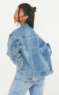 PRETTYLITTLETHING Vintage Wash Oversized Boyfriend Denim Jacket