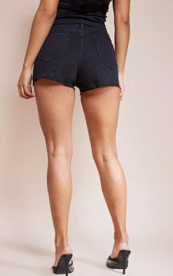 PRETTYLITTLETHING Washed Black Raw Hem Hotpants