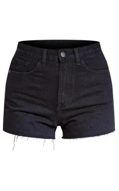 PRETTYLITTLETHING Washed Black Raw Hem Hotpants