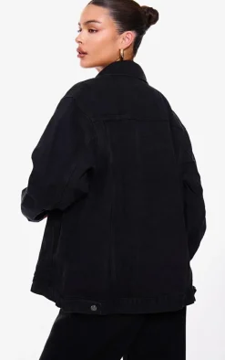 PRETTYLITTLETHING Washed Black Oversized Boyfriend Denim Jacket