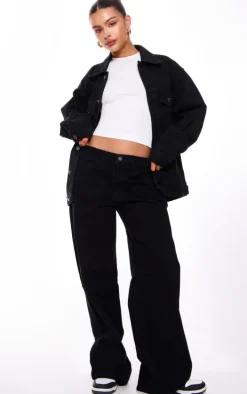 PRETTYLITTLETHING Washed Black Oversized Boyfriend Denim Jacket