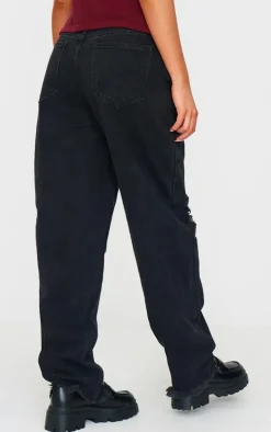 PRETTYLITTLETHING Washed Black Extreme Ripped Hem Boyfriend Jeans