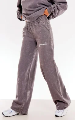 PRETTYLITTLETHING Washed Charcoal Print Oversized Wide Leg Sweatpants