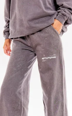 PRETTYLITTLETHING Washed Charcoal Print Oversized Wide Leg Sweatpants