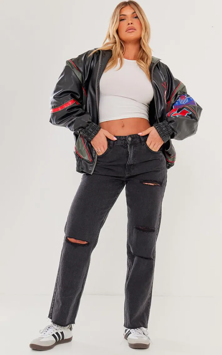 PRETTYLITTLETHING Washed Black Raw Hem Ankle Grazers Distressed Straight Leg Jeans