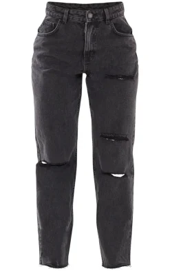 PRETTYLITTLETHING Washed Black Raw Hem Ankle Grazers Distressed Straight Leg Jeans