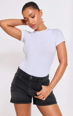 PRETTYLITTLETHING Washed Black Mom Denim Shorts