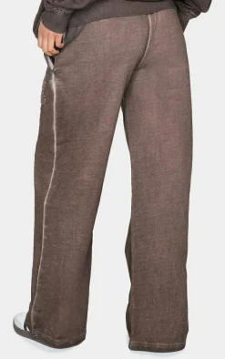 PRETTYLITTLETHING Washed Brown Premium Embossed Wide Leg Sweatpants