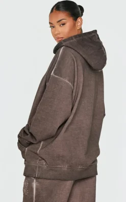 PRETTYLITTLETHING Washed Brown Premium Embossed Oversized Hoodie